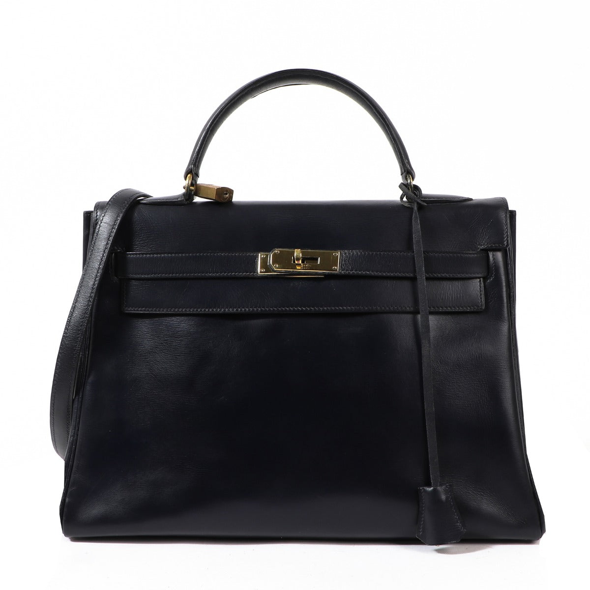 Hermès Kelly 32 navy blue Box calf leather with gold hardware
