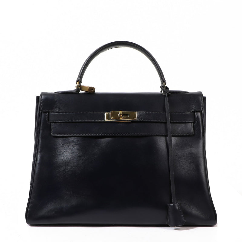 Hermès Kelly 32 navy blue Box calf leather with gold hardware
