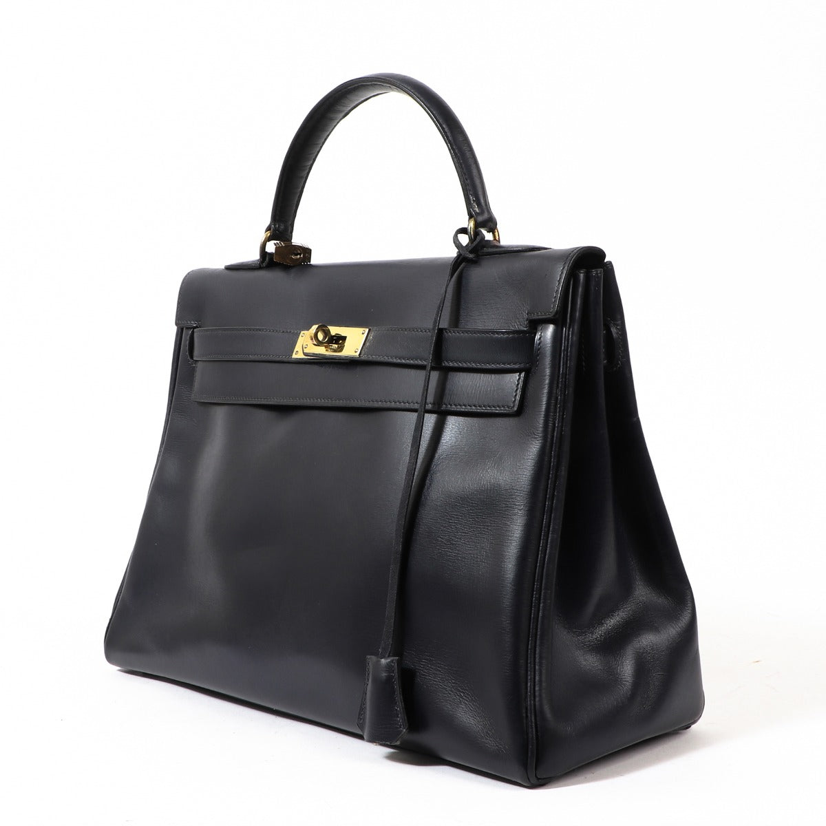 Hermès Kelly 32 navy blue Box calf leather with gold hardware