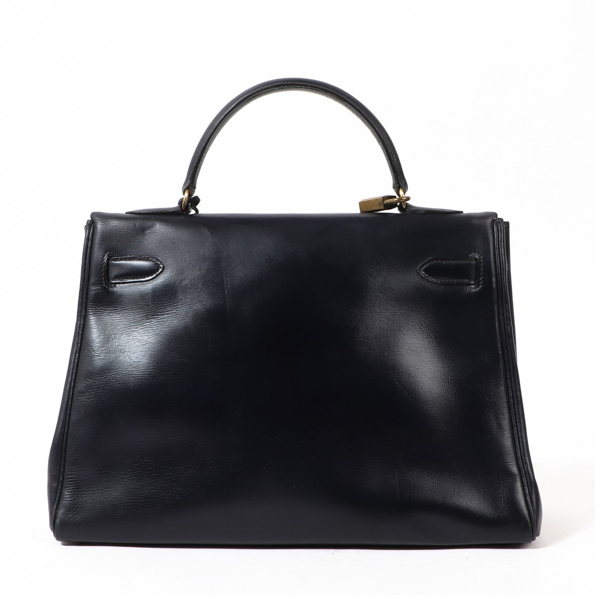 Hermès Vintage Kelly 32 Blue Box Gold Hardware