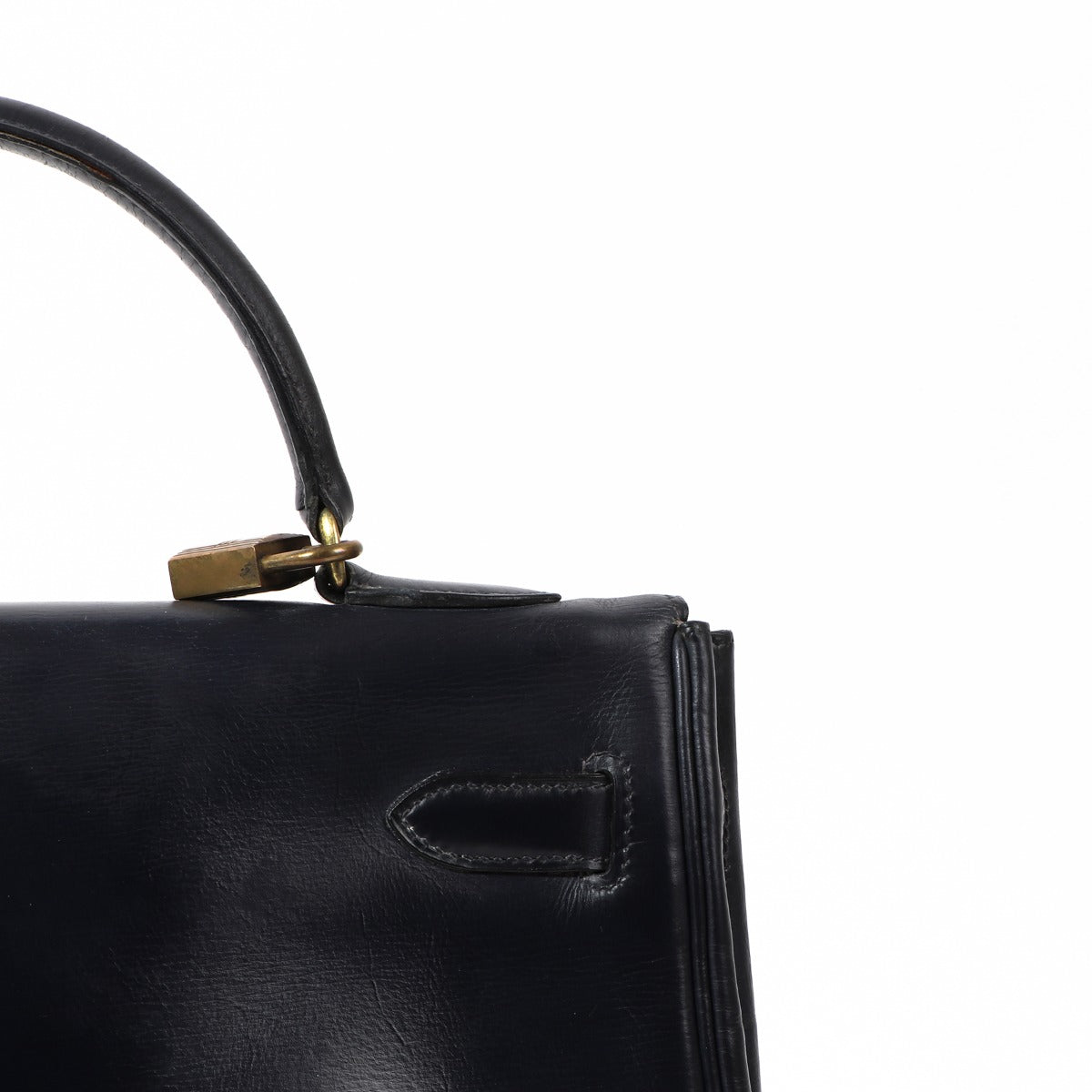 Hermès Vintage Kelly 32 Blue Box Gold Hardware