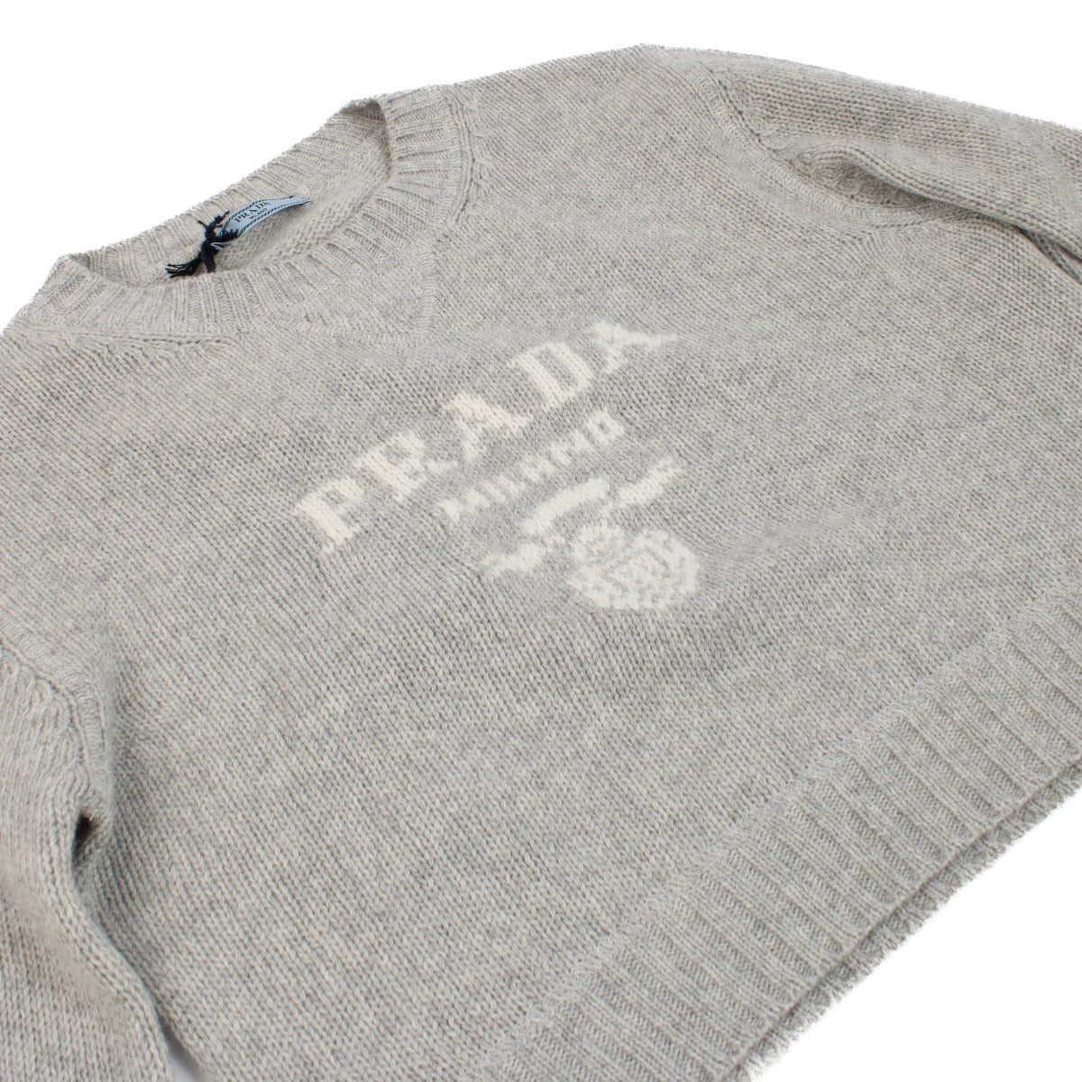 Prada Gemêleerd Grijze Wol En Kasjmier Trui Met Ronde Hals - Maat 40