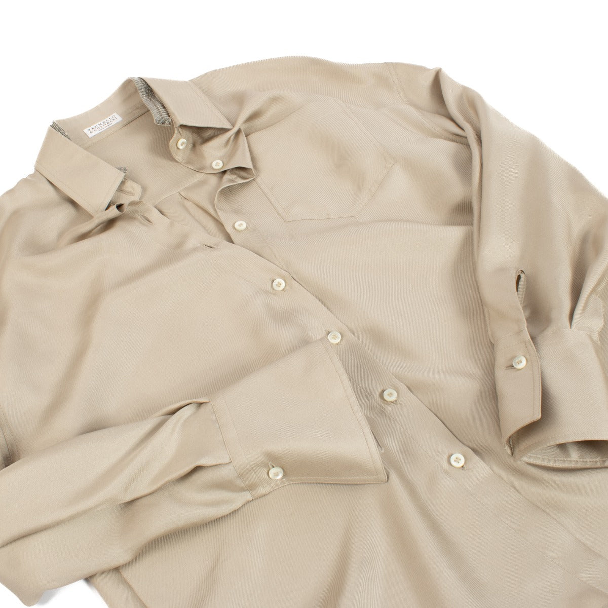 Chemise Brunello Cucinelli en satin de soie beige orné de détails - Taille XS