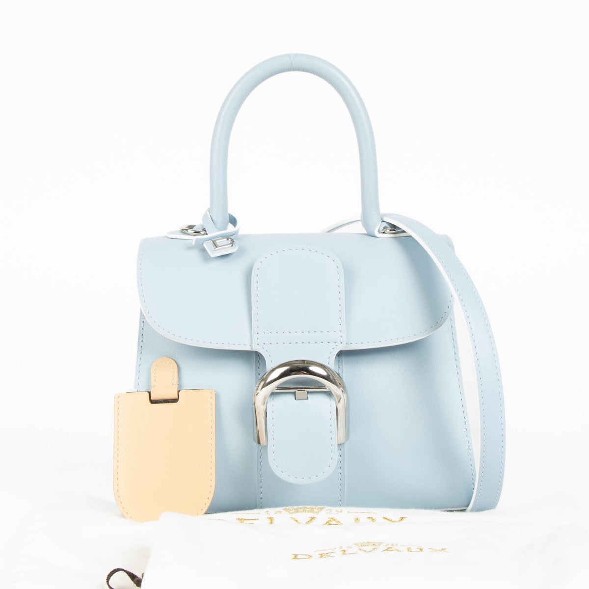 Shop safe online at Labellov in Antwerp, Brussels and knokke this 100% authentic second hand Delvaux Baby Blue Box Calf Mini Brillant
