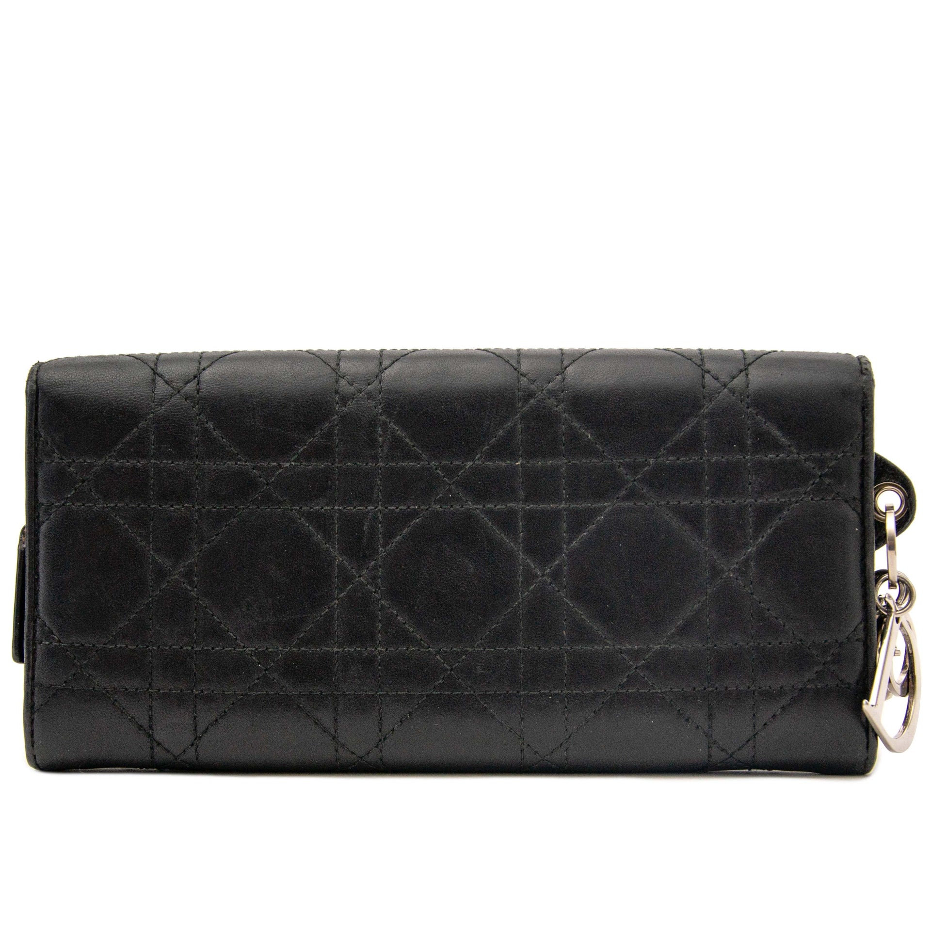 Portefeuille Christian Dior Lady Dior en agneau noir