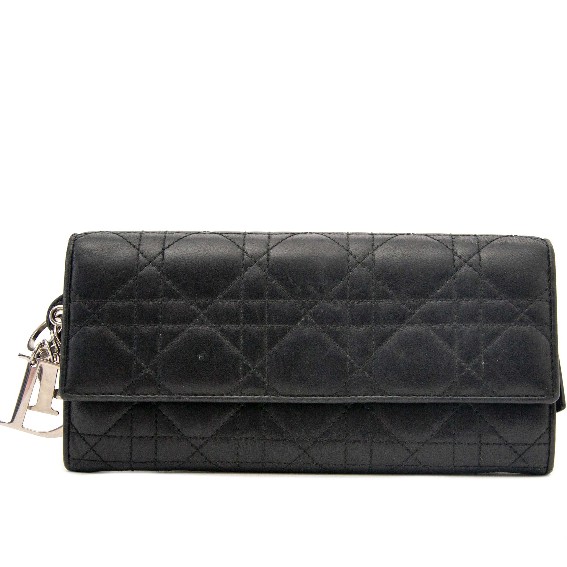 Portefeuille Christian Dior Lady Dior en agneau noir