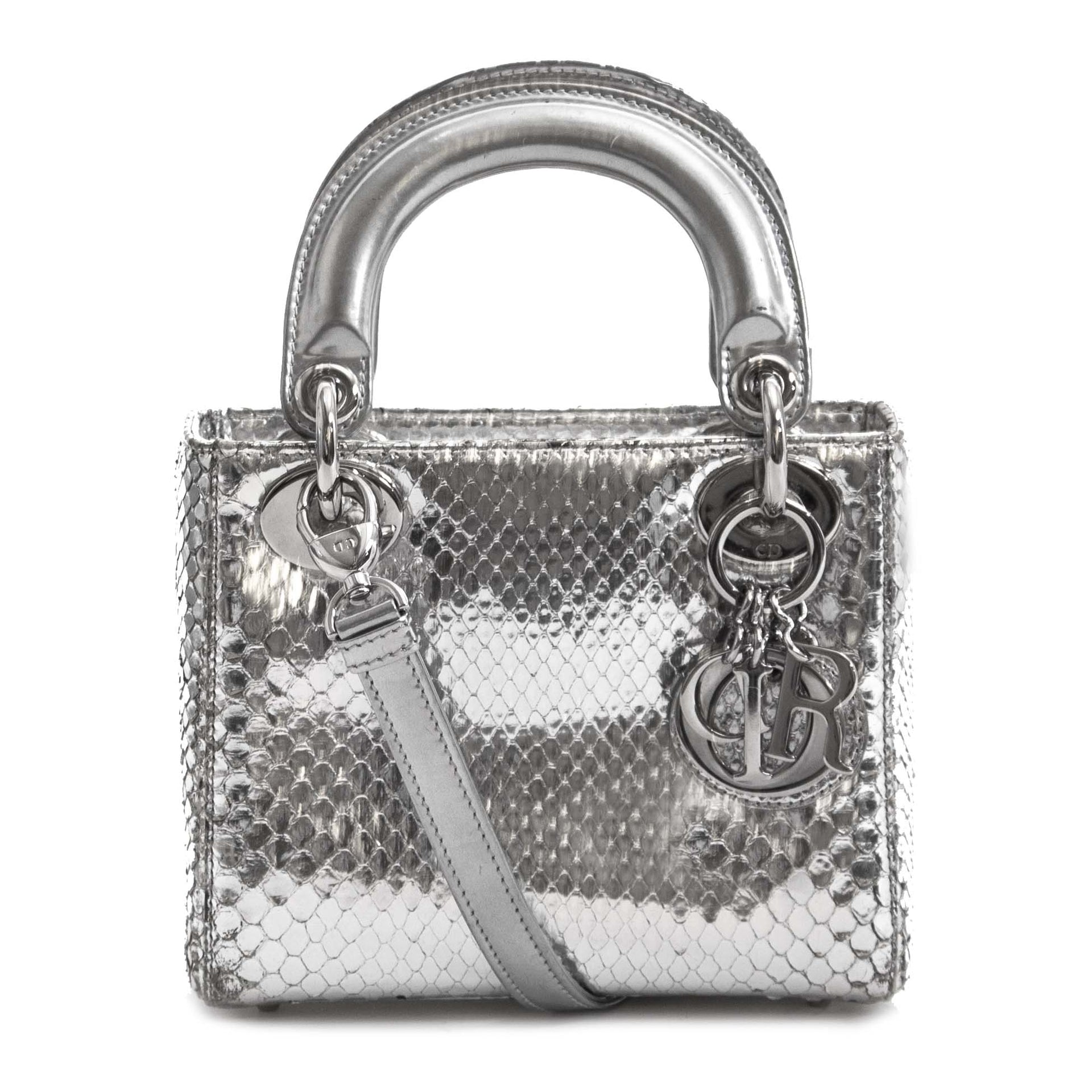 shop safe online Dior Silvery Python Mini Lady Dior Bag