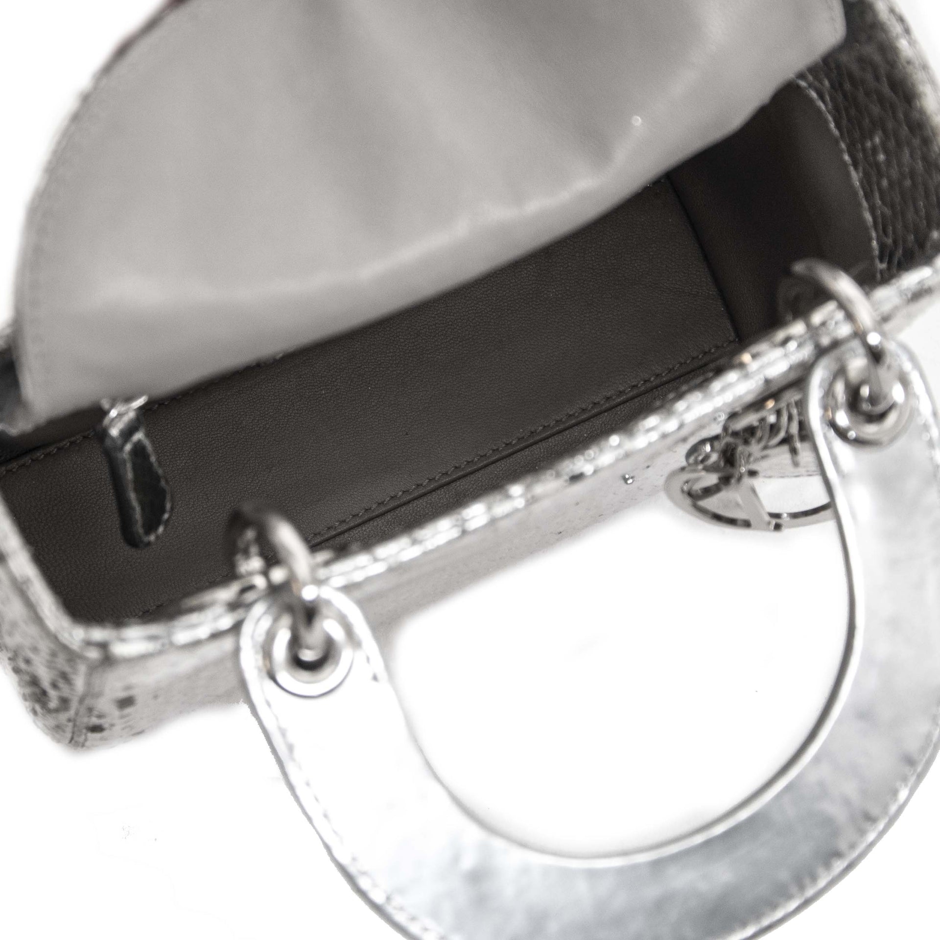 acheter en ligne seconde main Dior Silvery Python Mini Lady Dior Bag