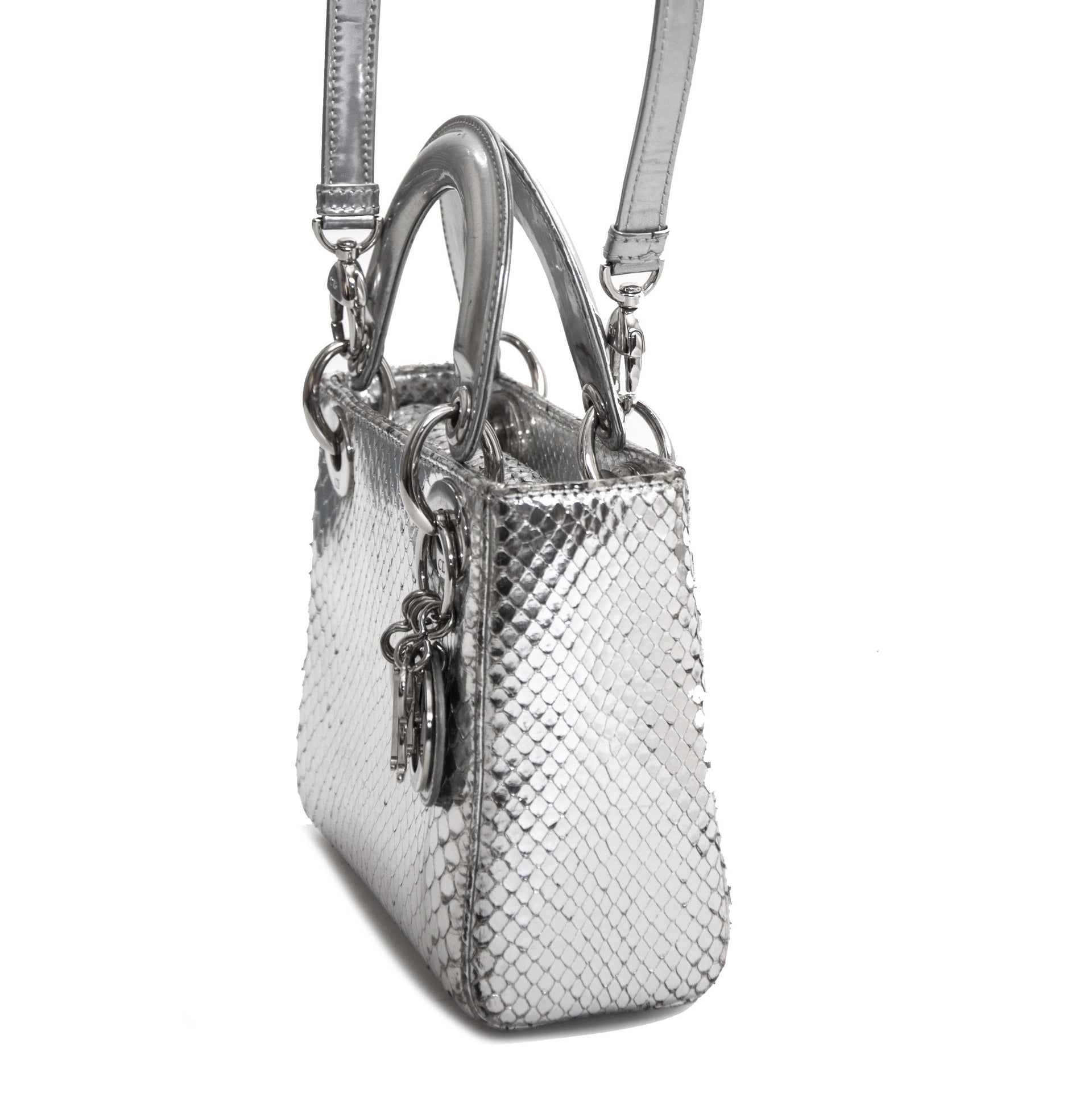koop veilig online tegen de beste prijs Dior Silvery Python Mini Lady Dior Bag