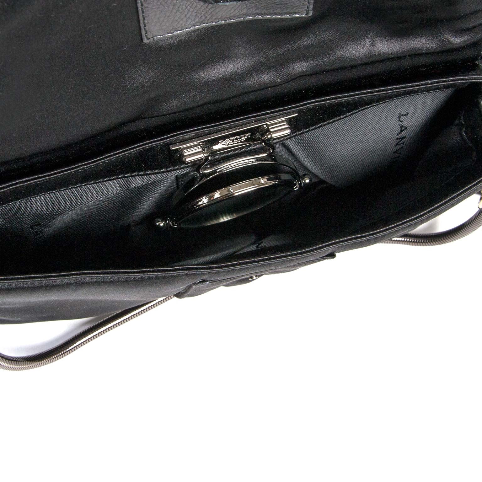 buy Lanvin Black Satin Flap Clutch at labellov for the best price