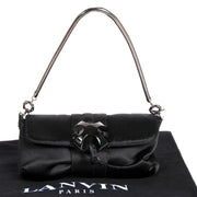 koop Lanvin Black Satin Flap Clutch bij labellov antwerpen