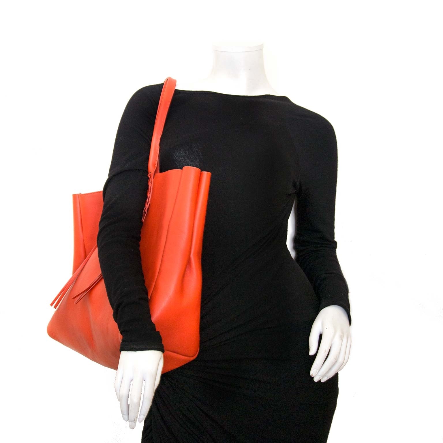 Cabas « Shopper » Lanvin avec pompons et laçage orange