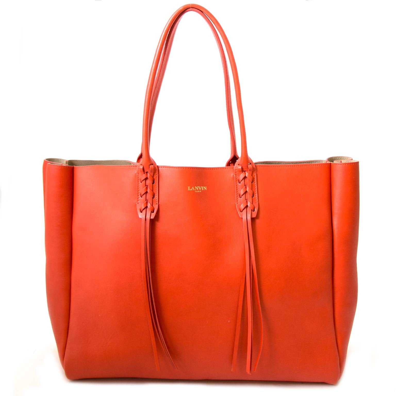 Cabas « Shopper » Lanvin avec pompons et laçage orange