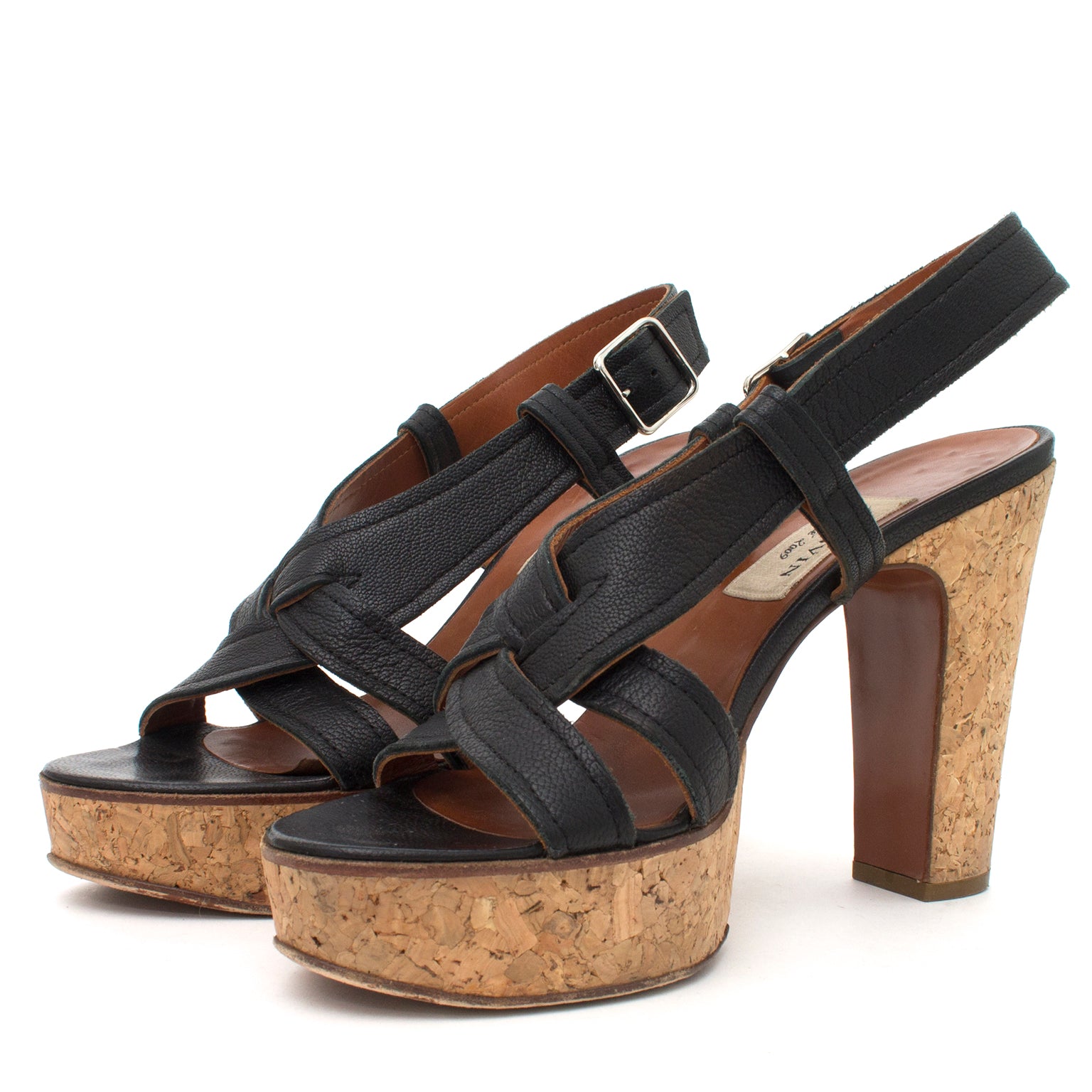 On trend and on sale: these authentic Lanvin Black Leather Cork Sandals