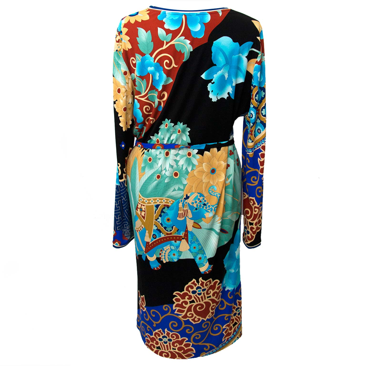 shop safe online for the best price Leonard Blue Floral Printed Jersey Belt Dress