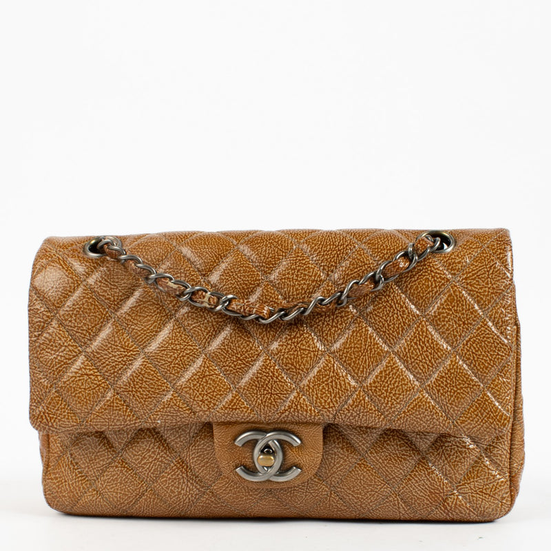 Chanel Caramel Crinkled Patent Leather Medium Classic Flap Bag