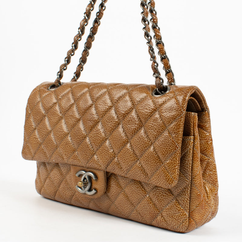 Chanel Caramel Crinkled Patent Leather Medium Classic Flap Bag
