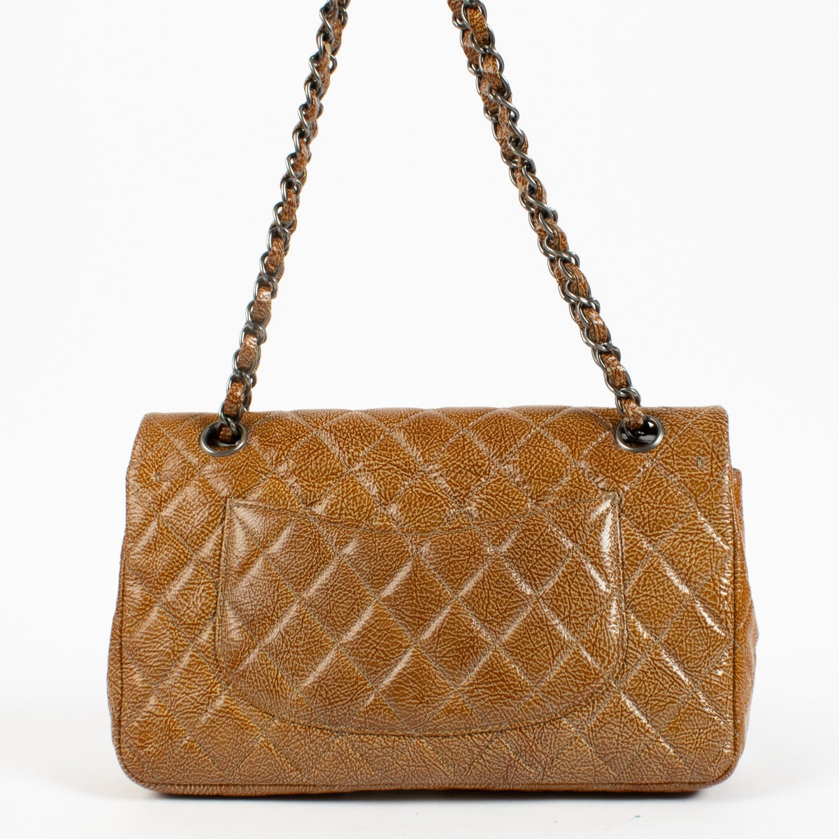 Chanel Caramel Crinkled Patent Leather Medium Classic Flap Bag
