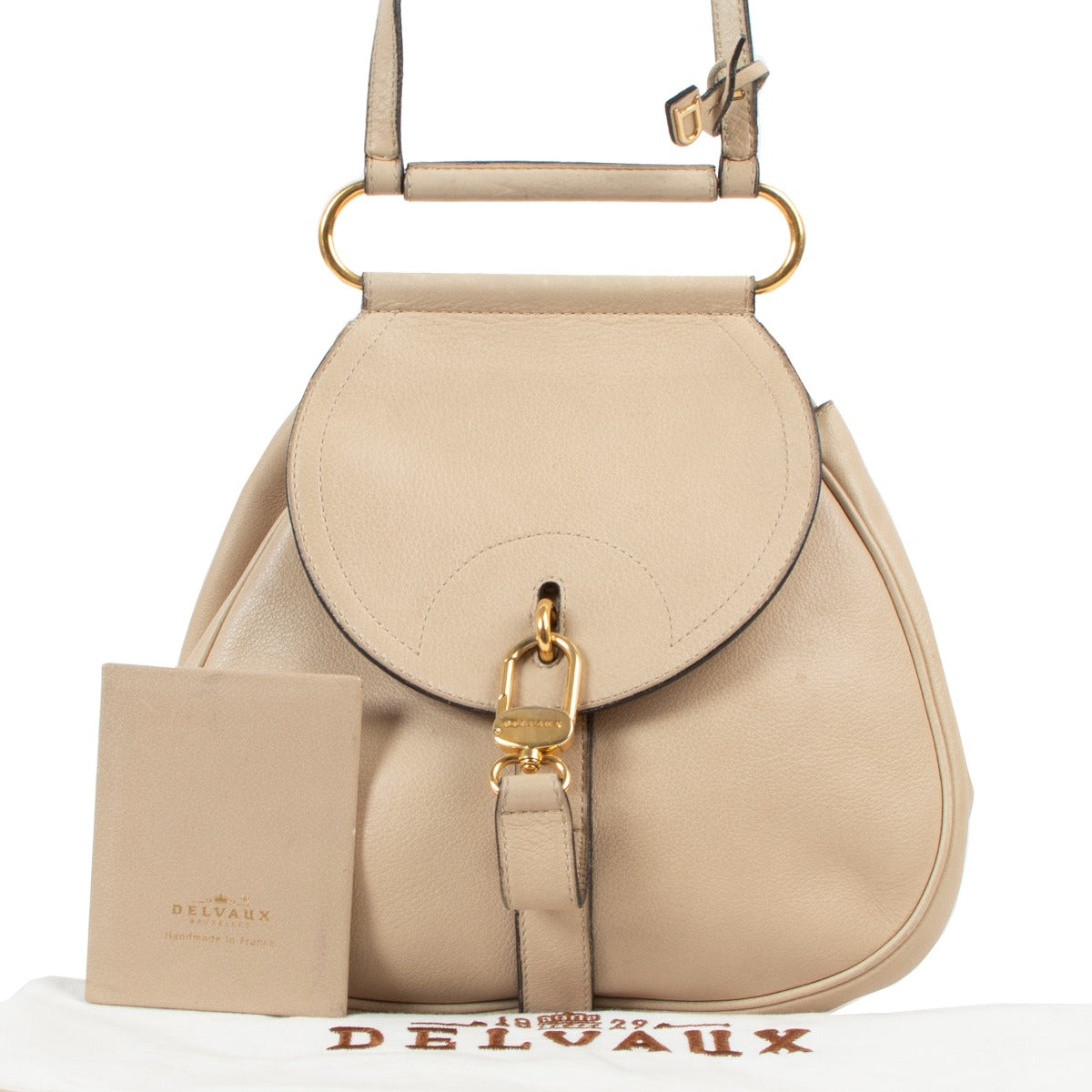 Delvaux Beige Grained Leather Cerceau PM Crossbody Bag