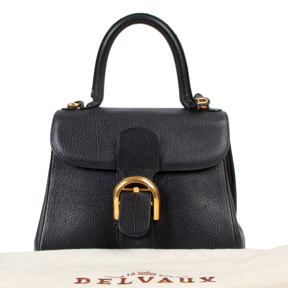 Shop now for your pre-loved, 100% authentic Delvaux Navy Blue Grained Leather PM Brillant Top Handle Bag, at Labellon in Antwerp