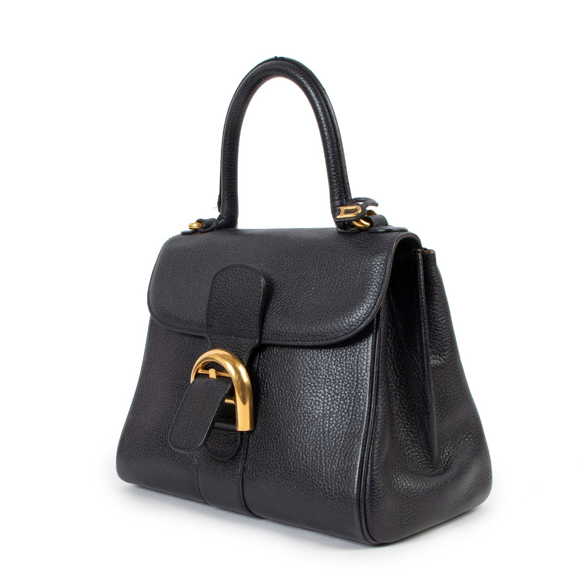 Shop now for your pre-loved, 100% authentic Delvaux Navy Blue Grained Leather PM Brillant Top Handle Bag, at Labellon in Antwerp