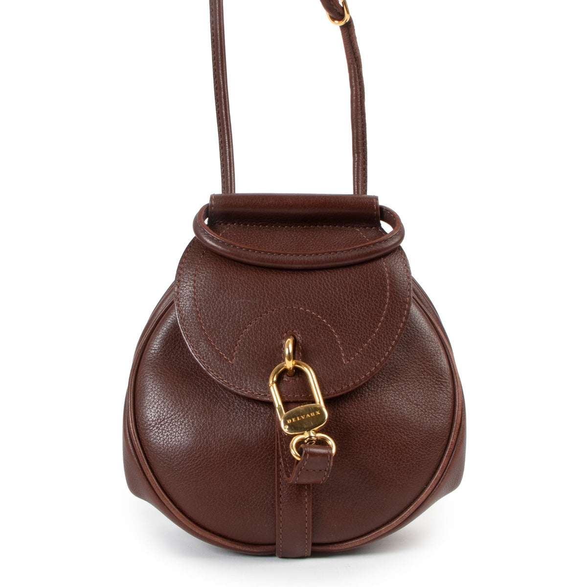 Delvaux Brown Grained Leather Mini Cerceau Crossbody Bag