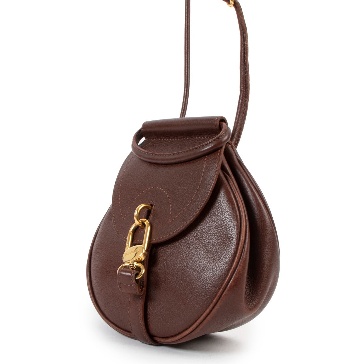 Delvaux Brown Grained Leather Mini Cerceau Crossbody Bag