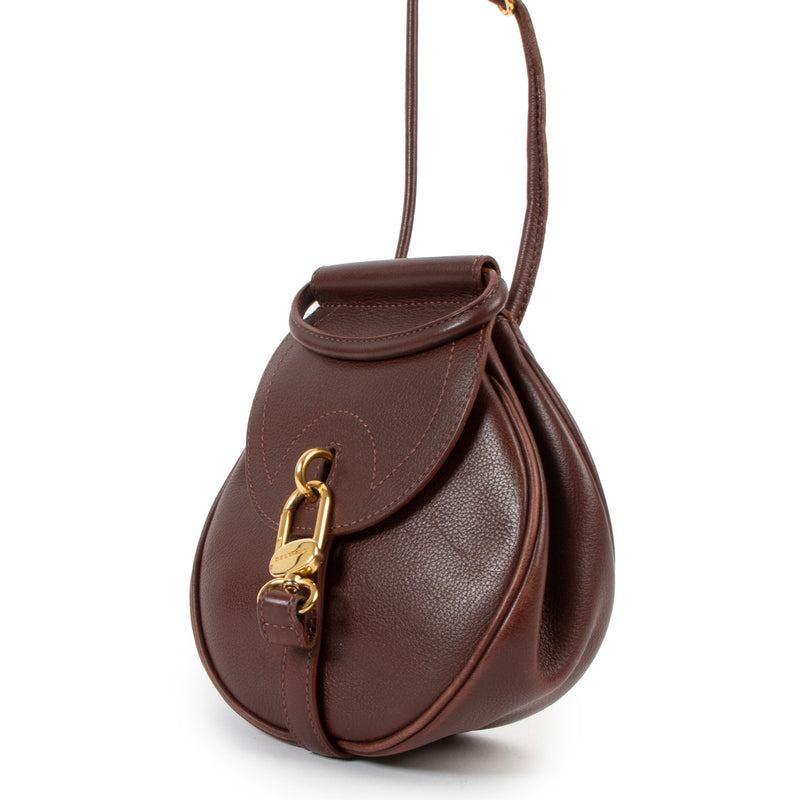 Delvaux Brown Grained Leather Mini Cerceau Crossbody Bag