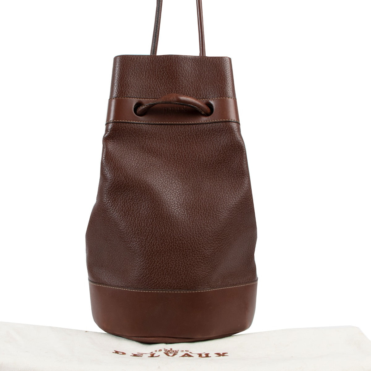 Deux De Delveaux Brown Grained Leather Bucket Bag