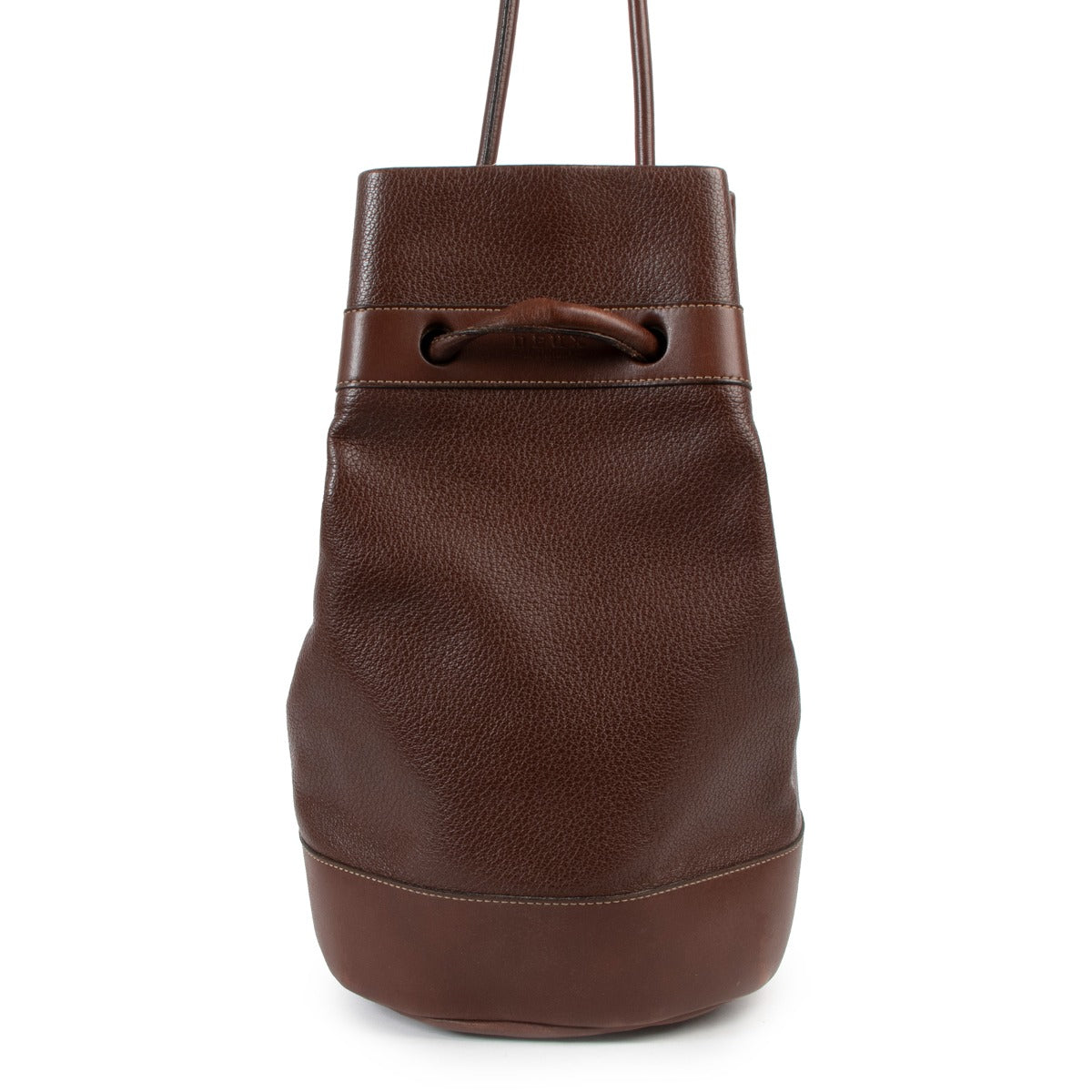 Deux De Delveaux Brown Grained Leather Bucket Bag