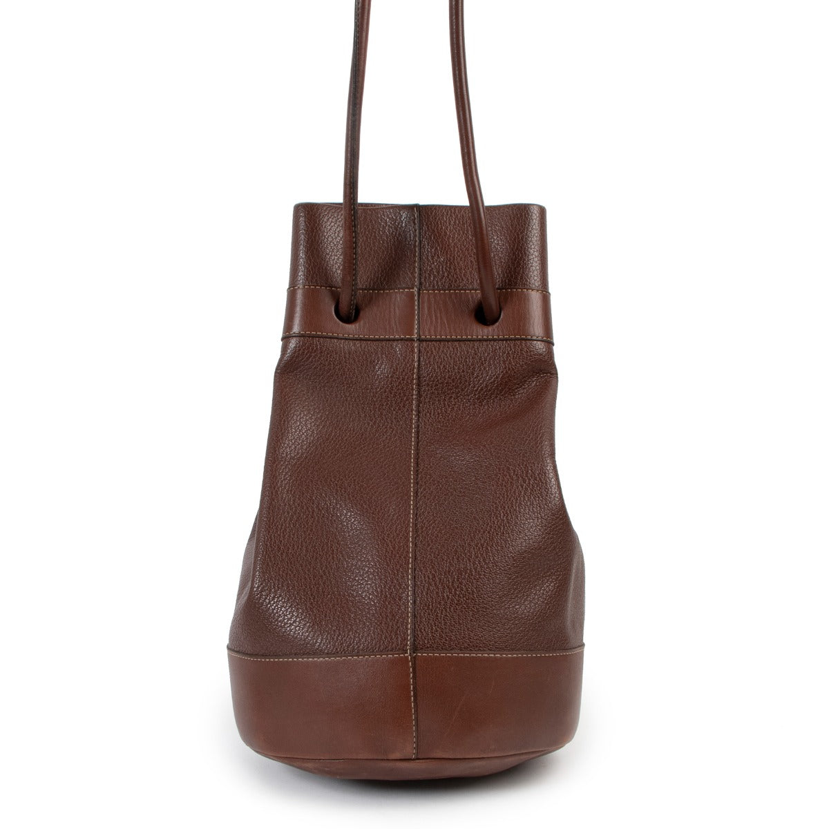 Deux De Delveaux Brown Grained Leather Bucket Bag