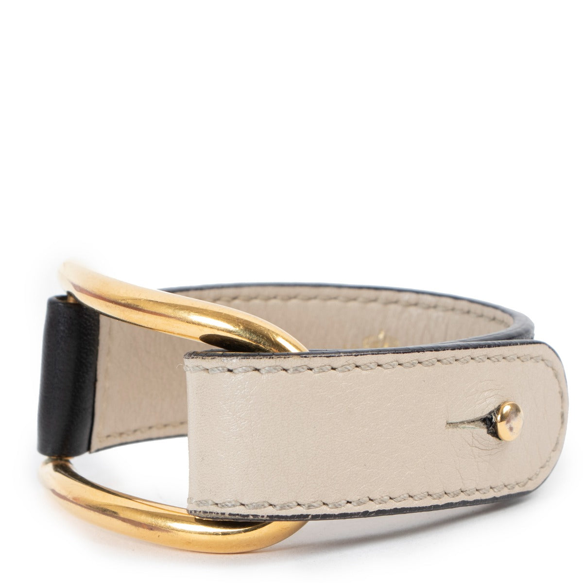 Delvaux Black/Beige Leather Gold D Bracelet