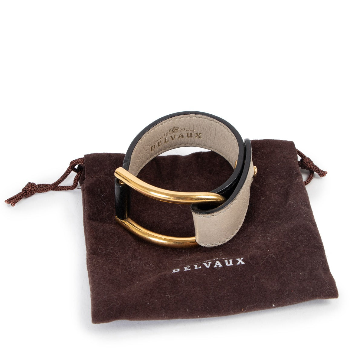Delvaux Black/Beige Leather Gold D Bracelet