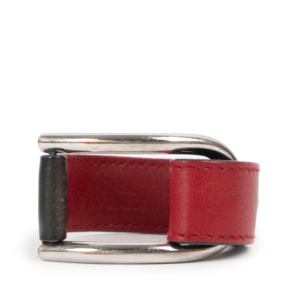 Delvaux Burgundy/Grey Leather Silver D Bracelet