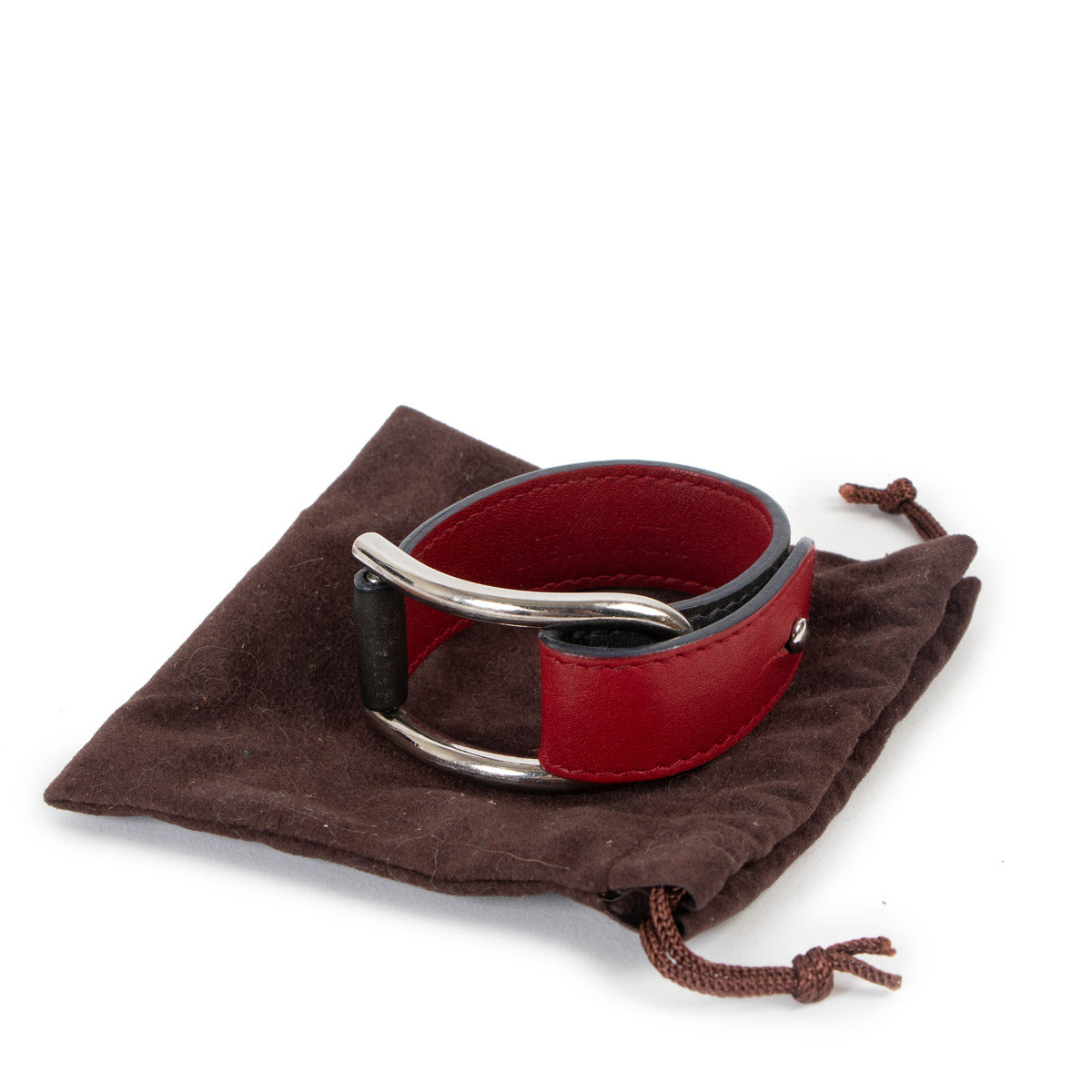 Delvaux Burgundy/Grey Leather Silver D Bracelet for the best price at Labellov secondhand luxury in Antwerp