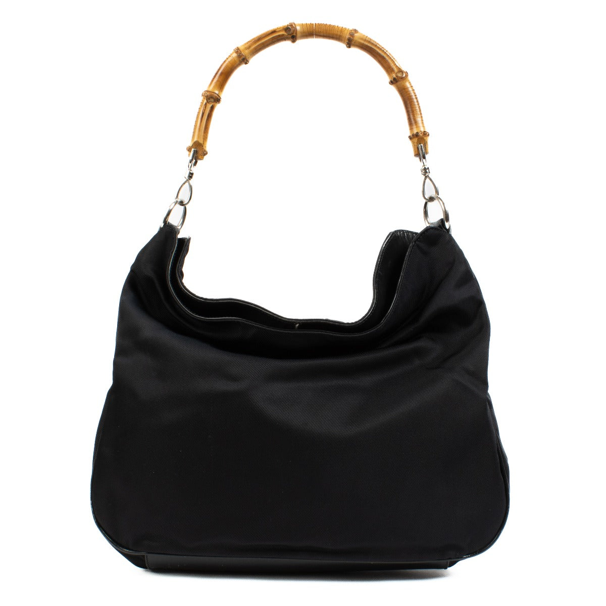 100% authentic pre loved Gucci Black Nylon Bamboo Handle Hobo on Labellov.com