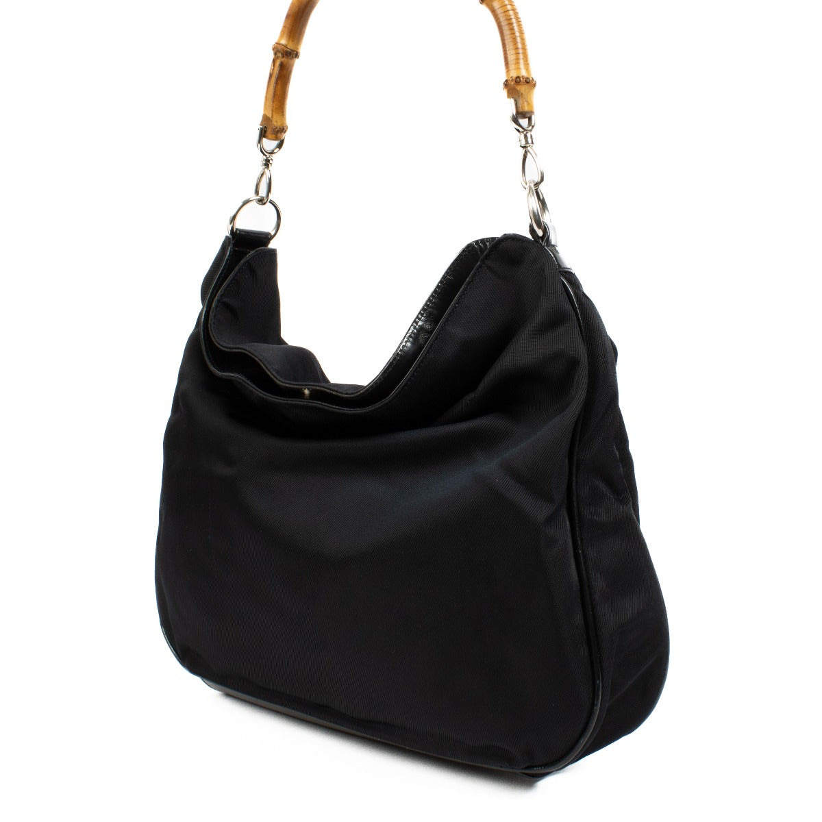 100% authentic pre loved Gucci Black Nylon Bamboo Handle Hobo on Labellov.com