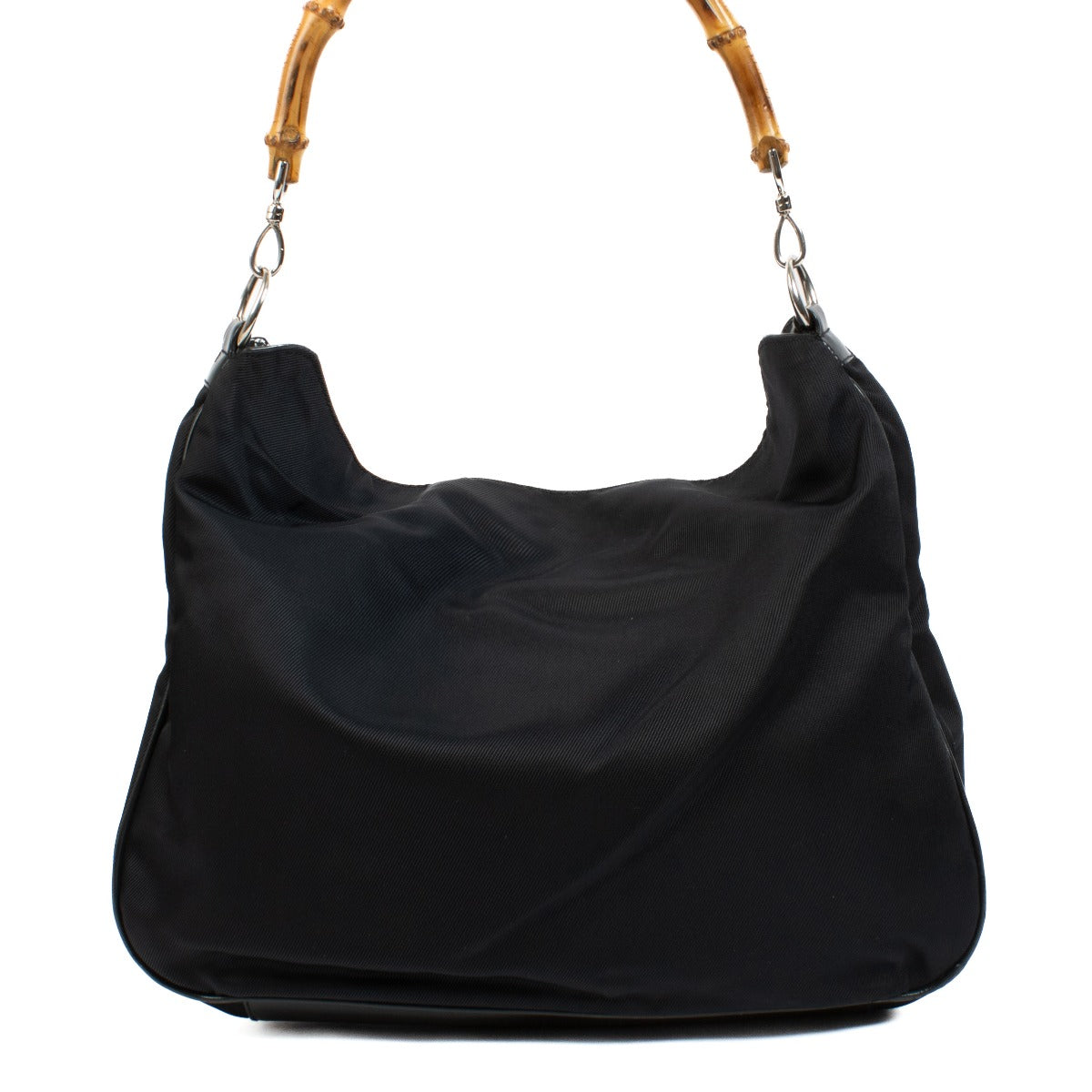 100% authentic pre loved Gucci Black Nylon Bamboo Handle Hobo on Labellov.com