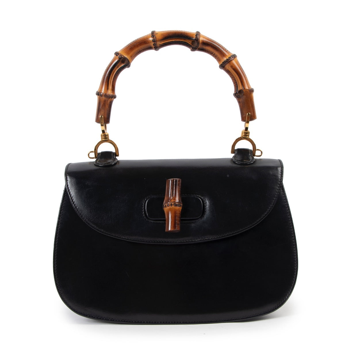 Shop safe online at Labellov in Antwerp this 100% authentic second hand Gucci Black Medium Bamboo 1947 Top Handle