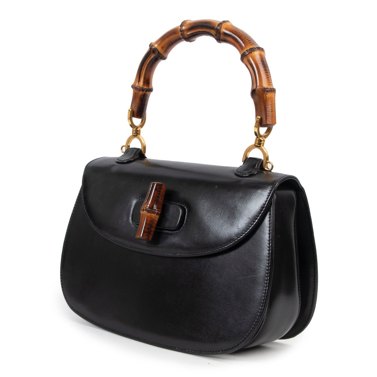 Shop safe online at Labellov in Antwerp this 100% authentic second hand Gucci Black Medium Bamboo 1947 Top Handle