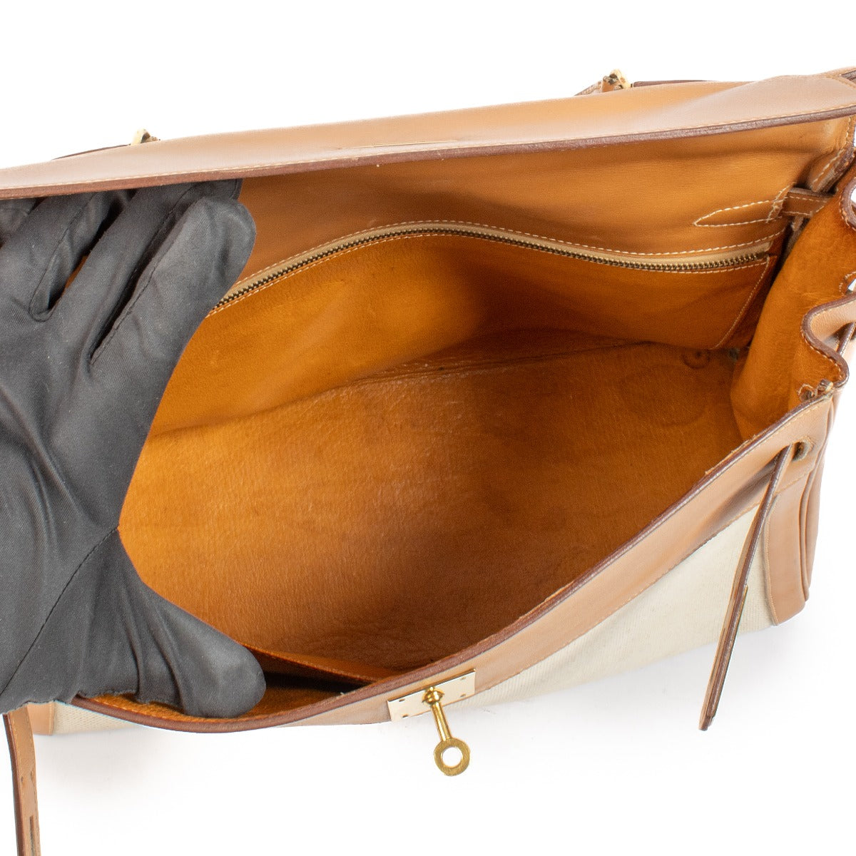 Hermès Vintage Kelly 35 Toile H/Natuurlijk Leer GHW