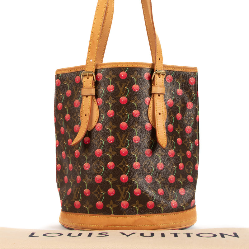 Louis Vuitton x Takashi Murakami Monogram Cerises Cherry Bucket Bag for the best price at Labellov secondhand luxury in Antwerp