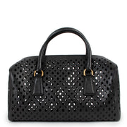 Prada Black Saffiano Leather Perforated Boston Bag