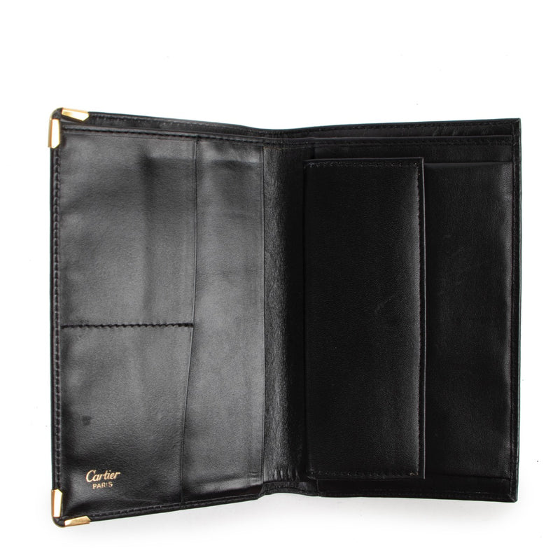 Original Cartier Black Leather Wallet for sale on Labellov vintage site in Antwerp for 2nd hand designer goods and accessories.