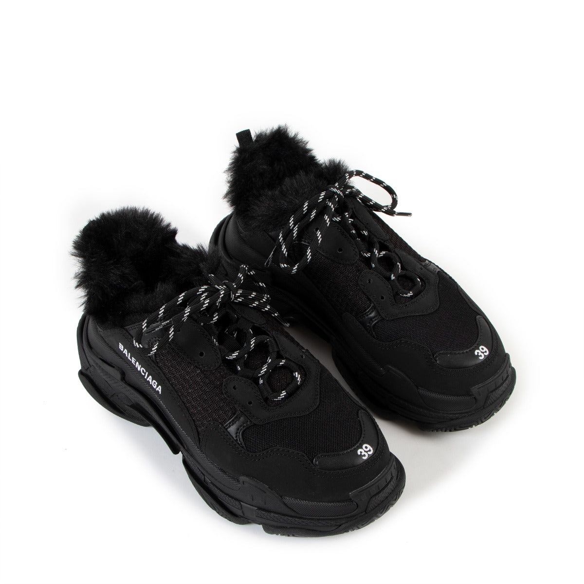 Balenciaga Black Faux Fur Triple-S Sneakers
