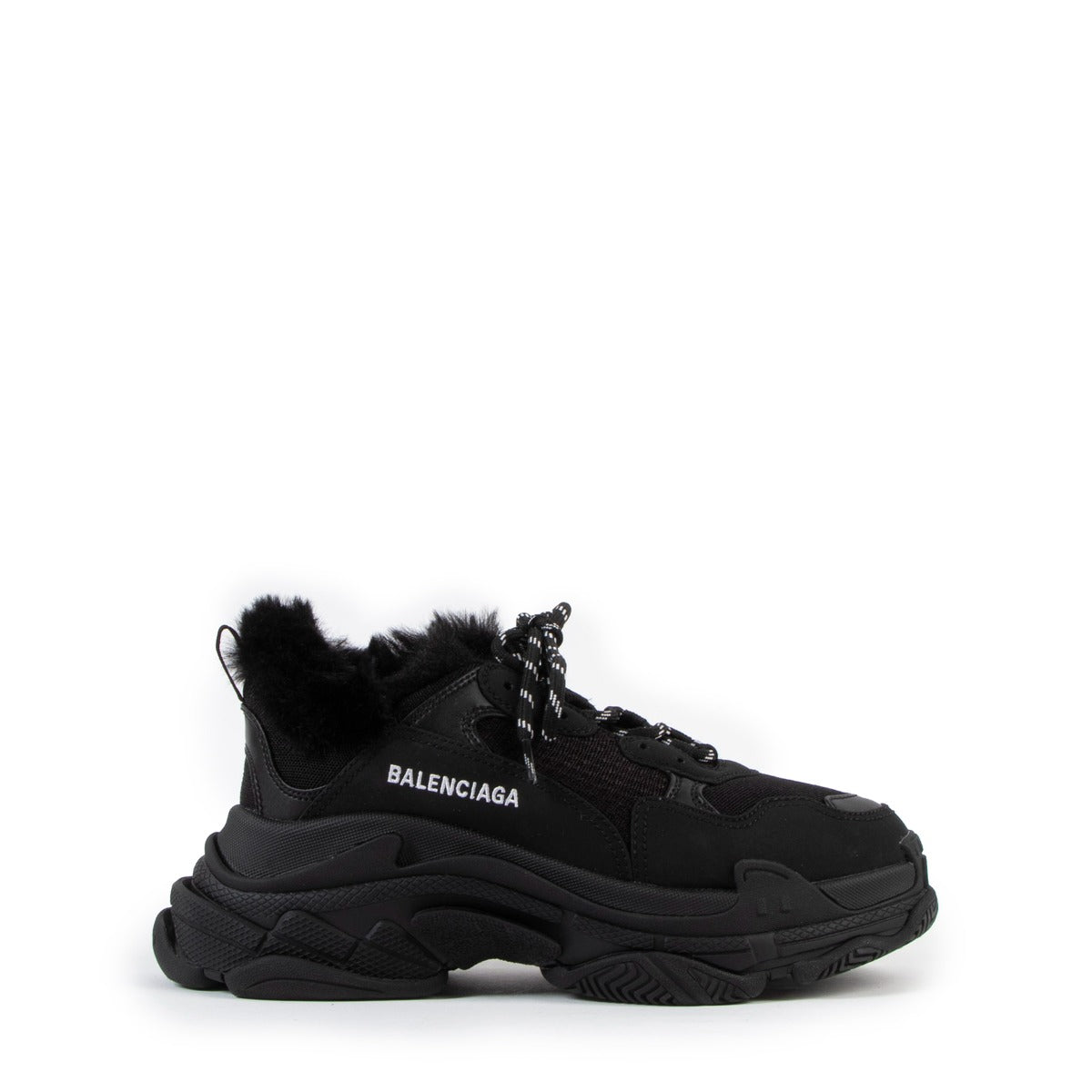 Balenciaga Black Faux Fur Triple-S Sneakers