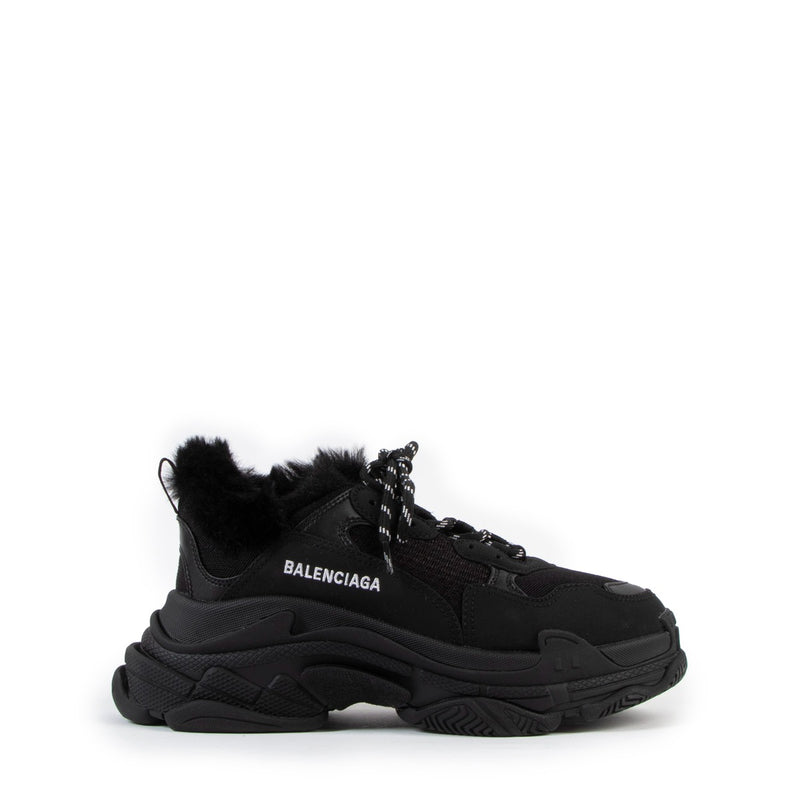 Balenciaga Black Faux Fur Triple-S Sneakers