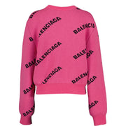 shop authentic second hand luxury designer Balenciaga Pink Logo Allover Wool Sweater at Labellov
