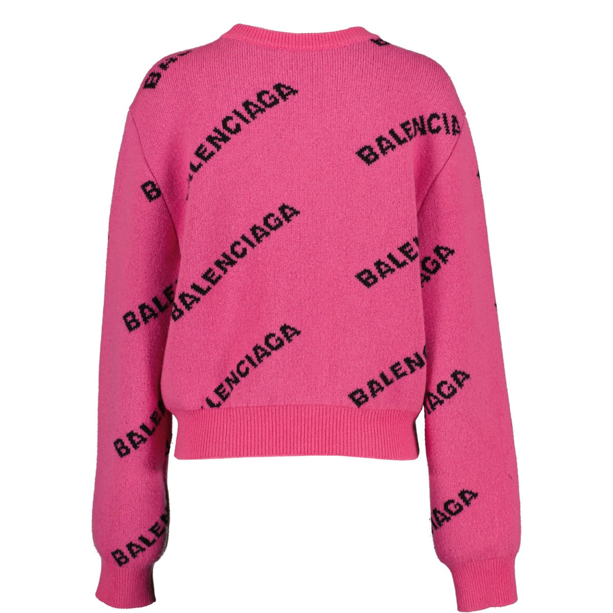 shop authentic second hand luxury designer Balenciaga Pink Logo Allover Wool Sweater at Labellov