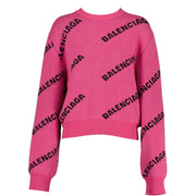 shop authentic second hand luxury designer Balenciaga Pink Logo Allover Wool Sweater at Labellov